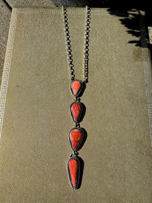 Red Spiny Lariat Necklace