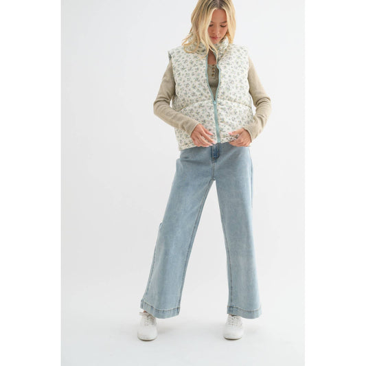 Reversible Floral Vest ~ Sage/Blue