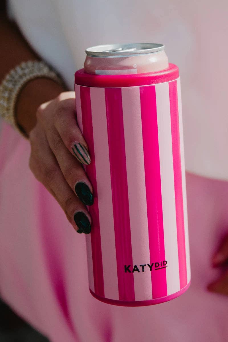 Pink Striped Can Cooler