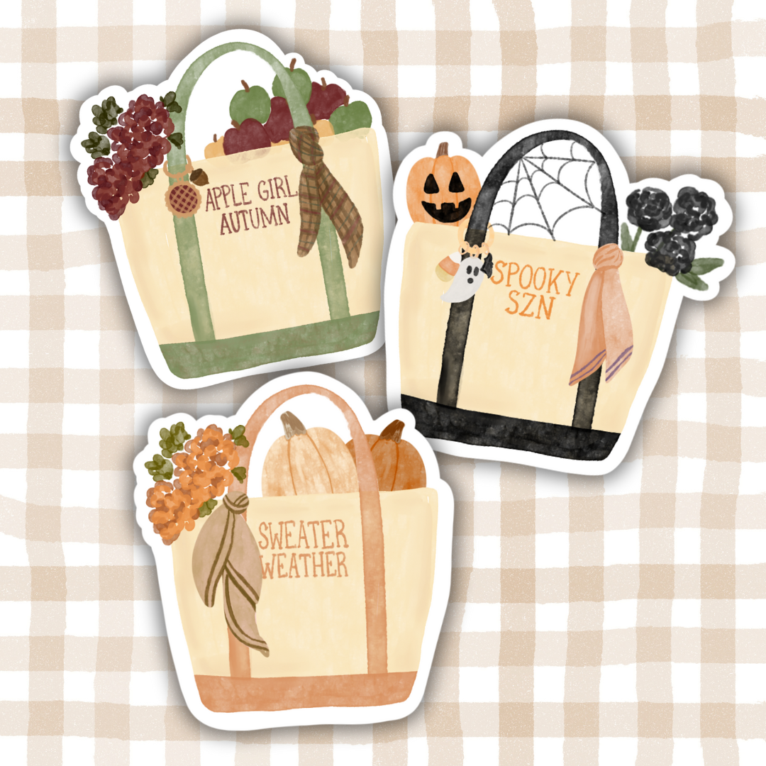 Apple Girl Autumn Tote Sticker 3"