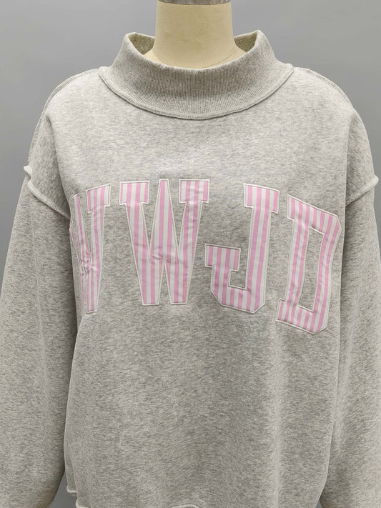WWJD Pink Striped Mock Neck