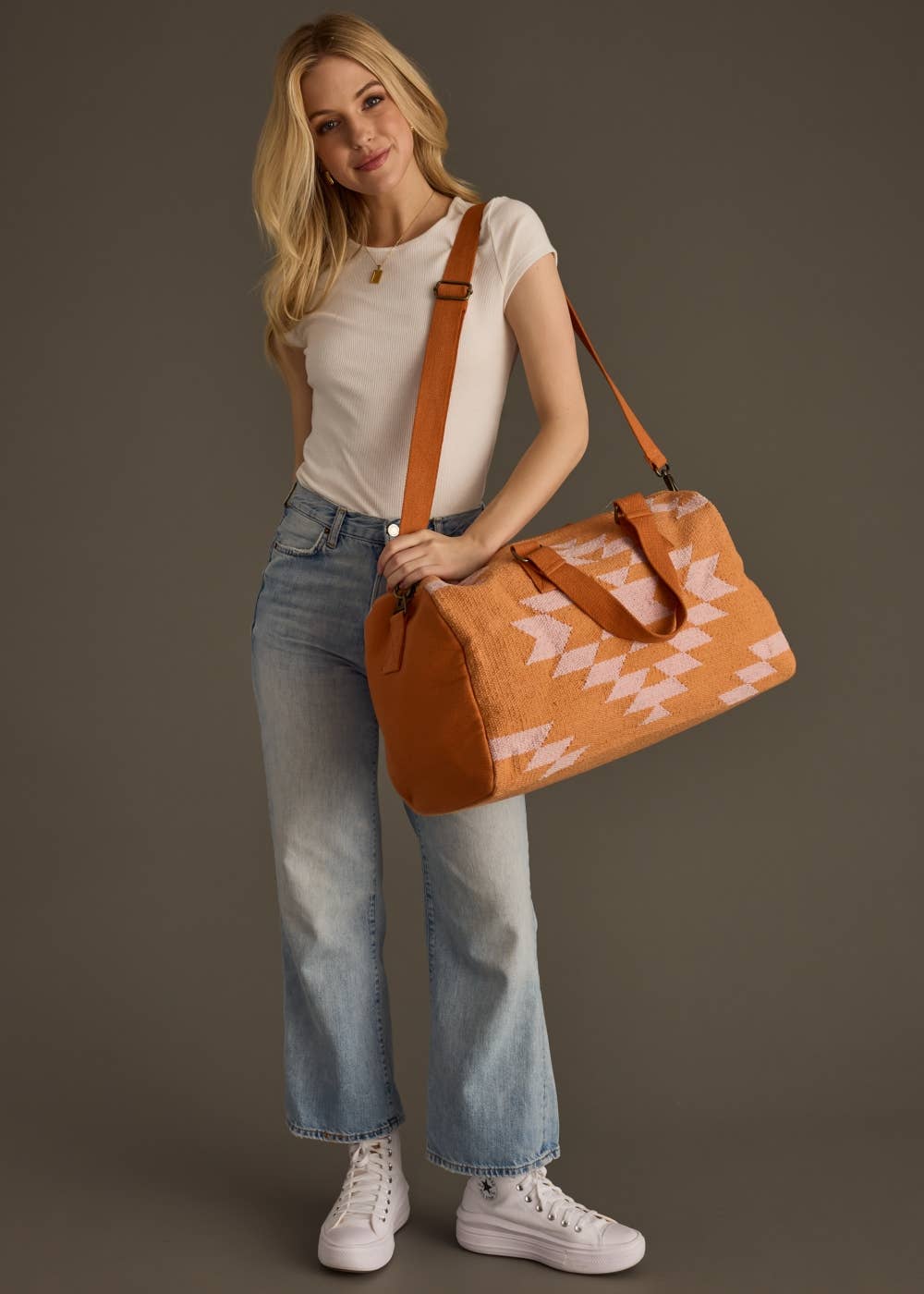 Orange & Light Pink Aztec Duffel