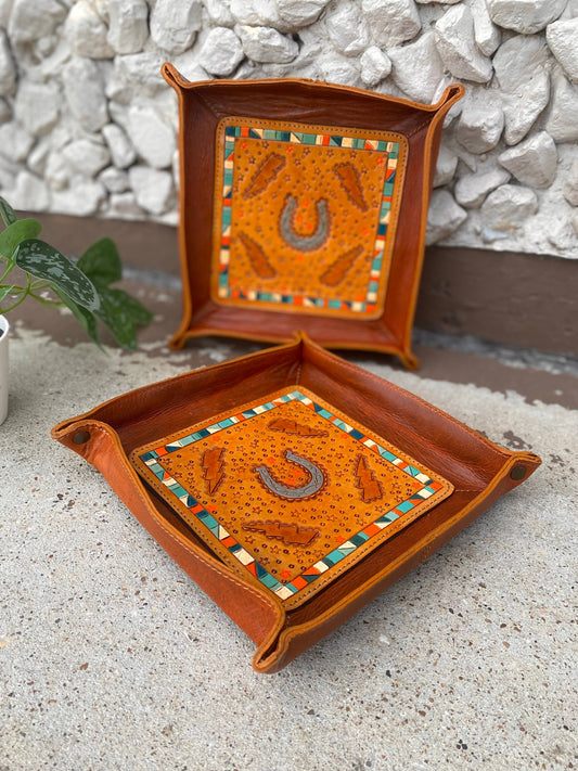 Tooled Leather Tray ~ Horseshoe