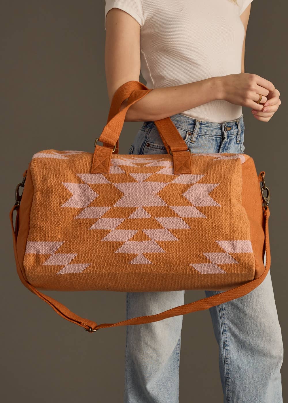 Orange & Light Pink Aztec Duffel
