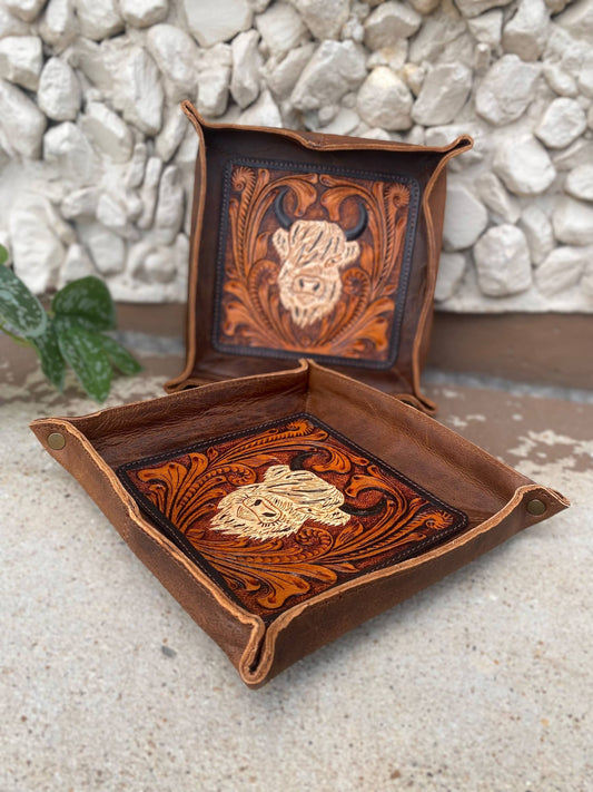 Highland Cow Leather Tray