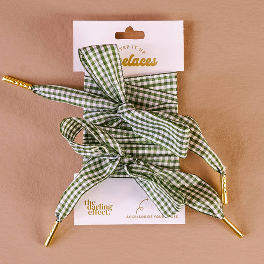 Gingham Green Shoelaces