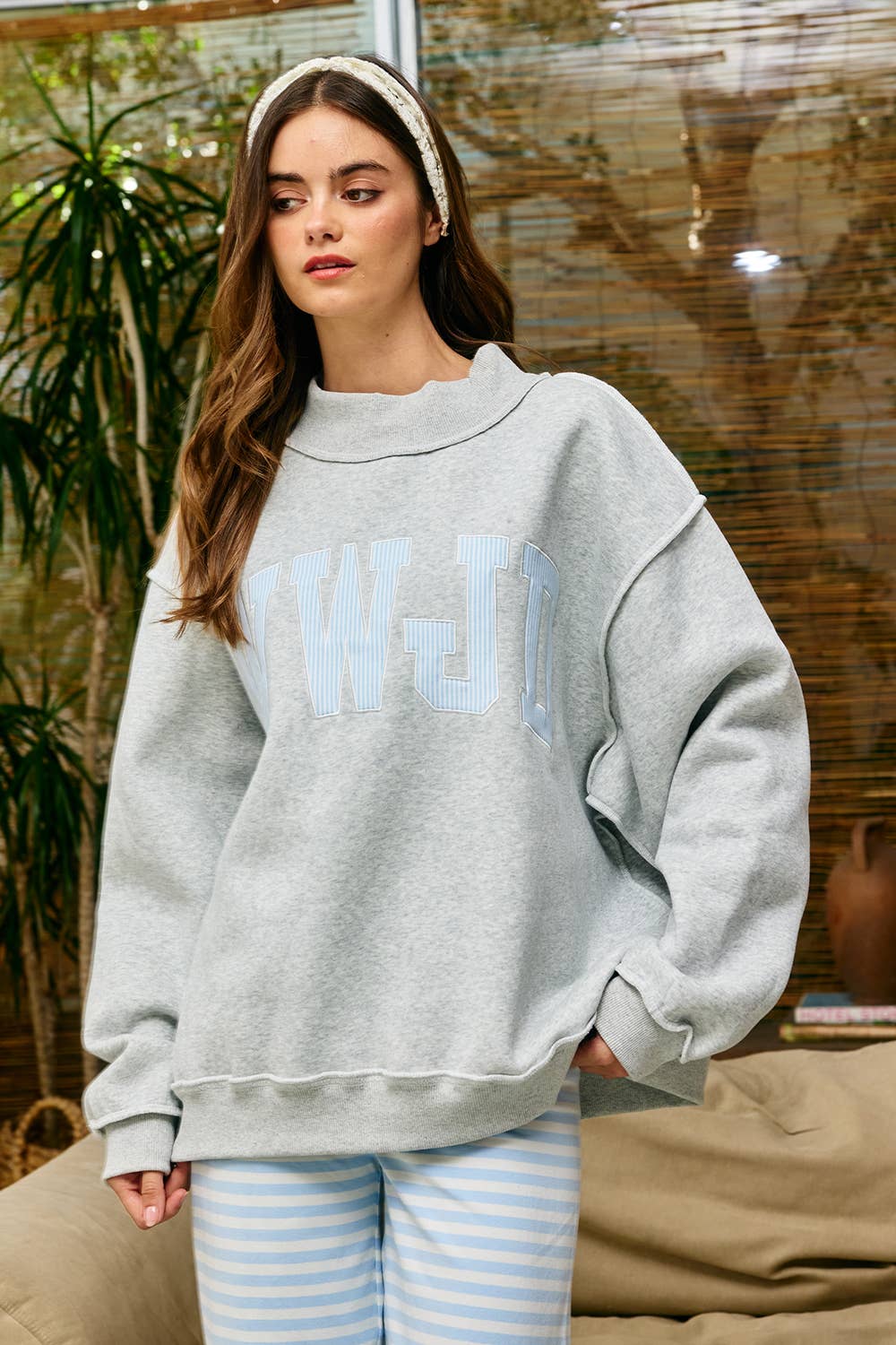 WWJD Blue Striped Mock Neck