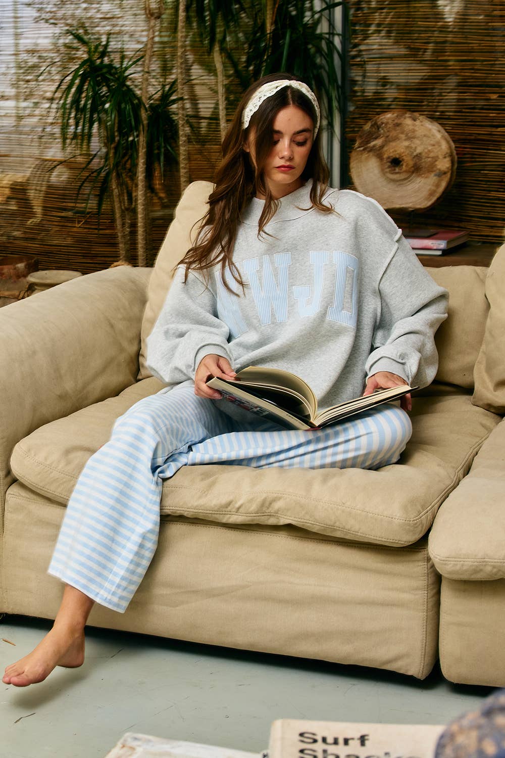 WWJD Blue Striped Mock Neck