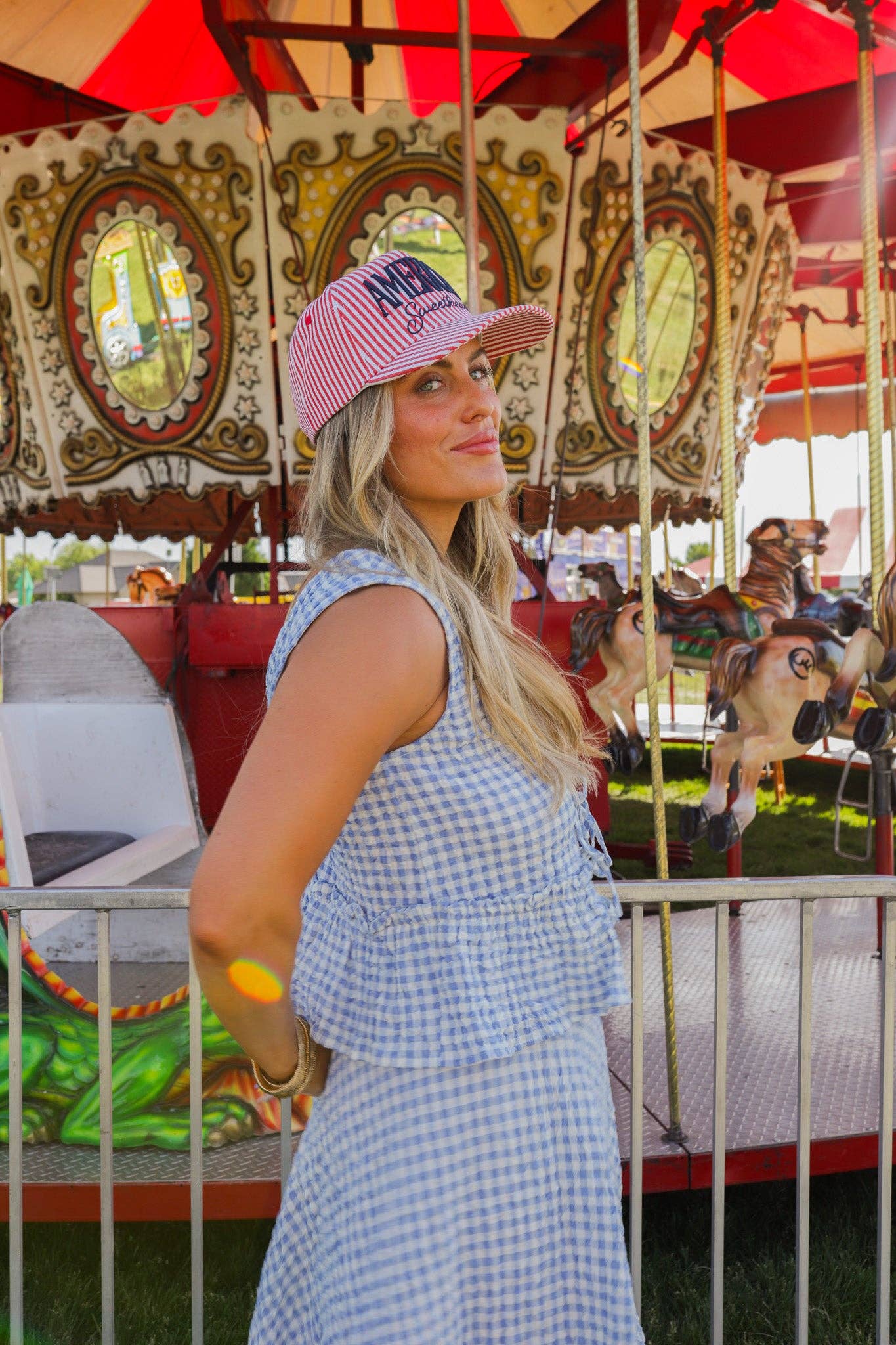 AMERICA'S SWEETHEART STRIPED TRUCKER HAT