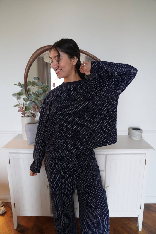 Navy Polka Dot Lounge Top