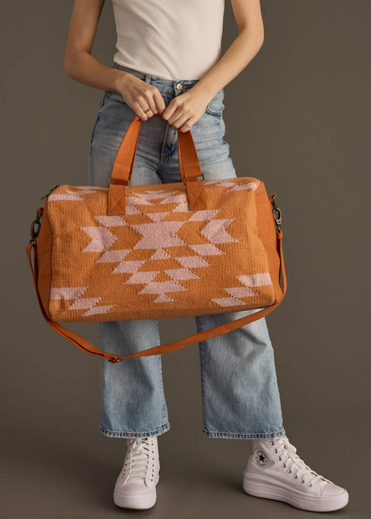 Orange & Light Pink Aztec Duffel