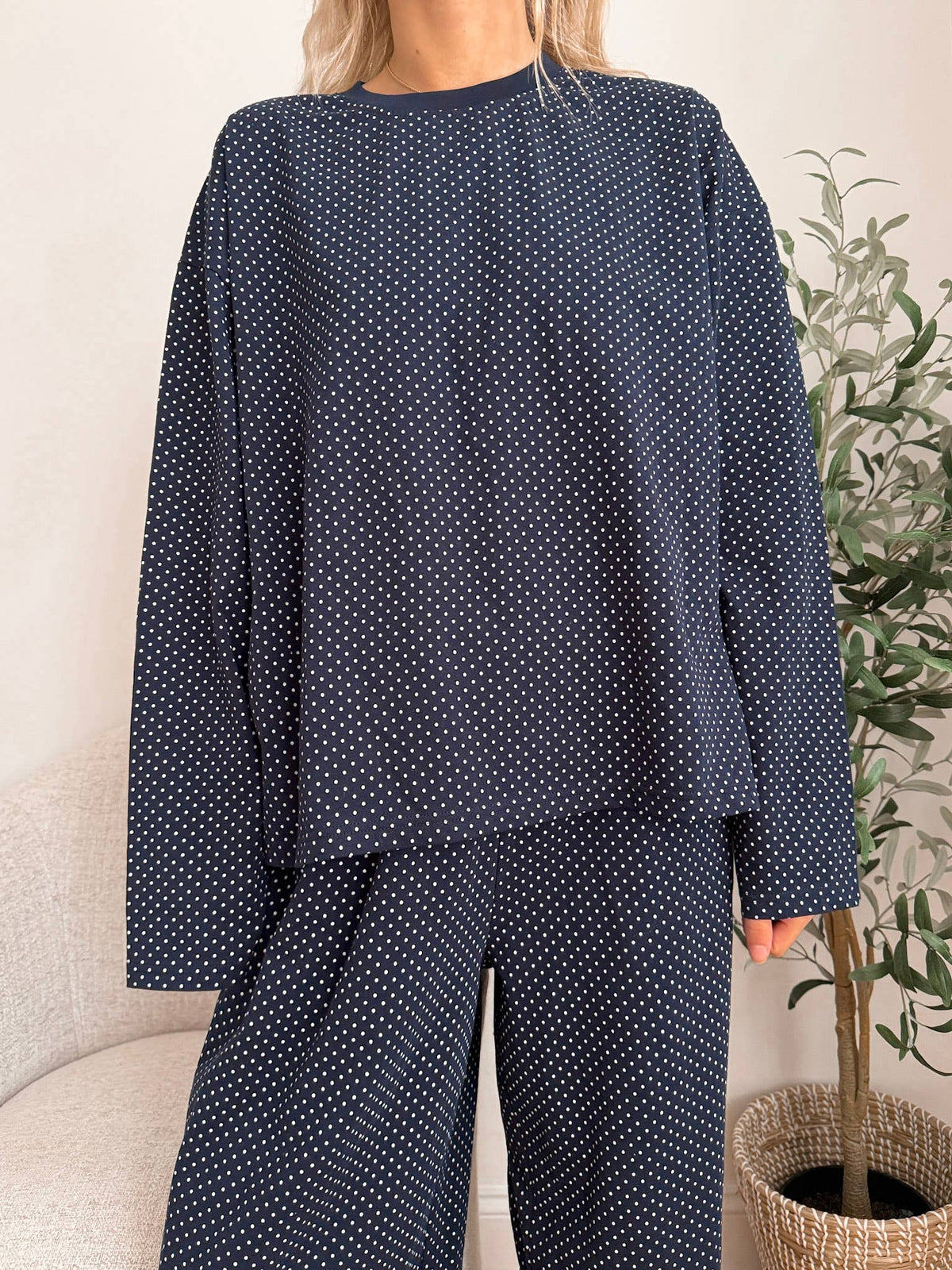 Navy Polka Dot Lounge Top