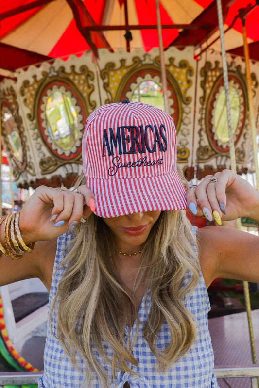 AMERICA'S SWEETHEART STRIPED TRUCKER HAT