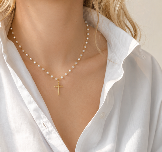 Pearly Cross Necklace