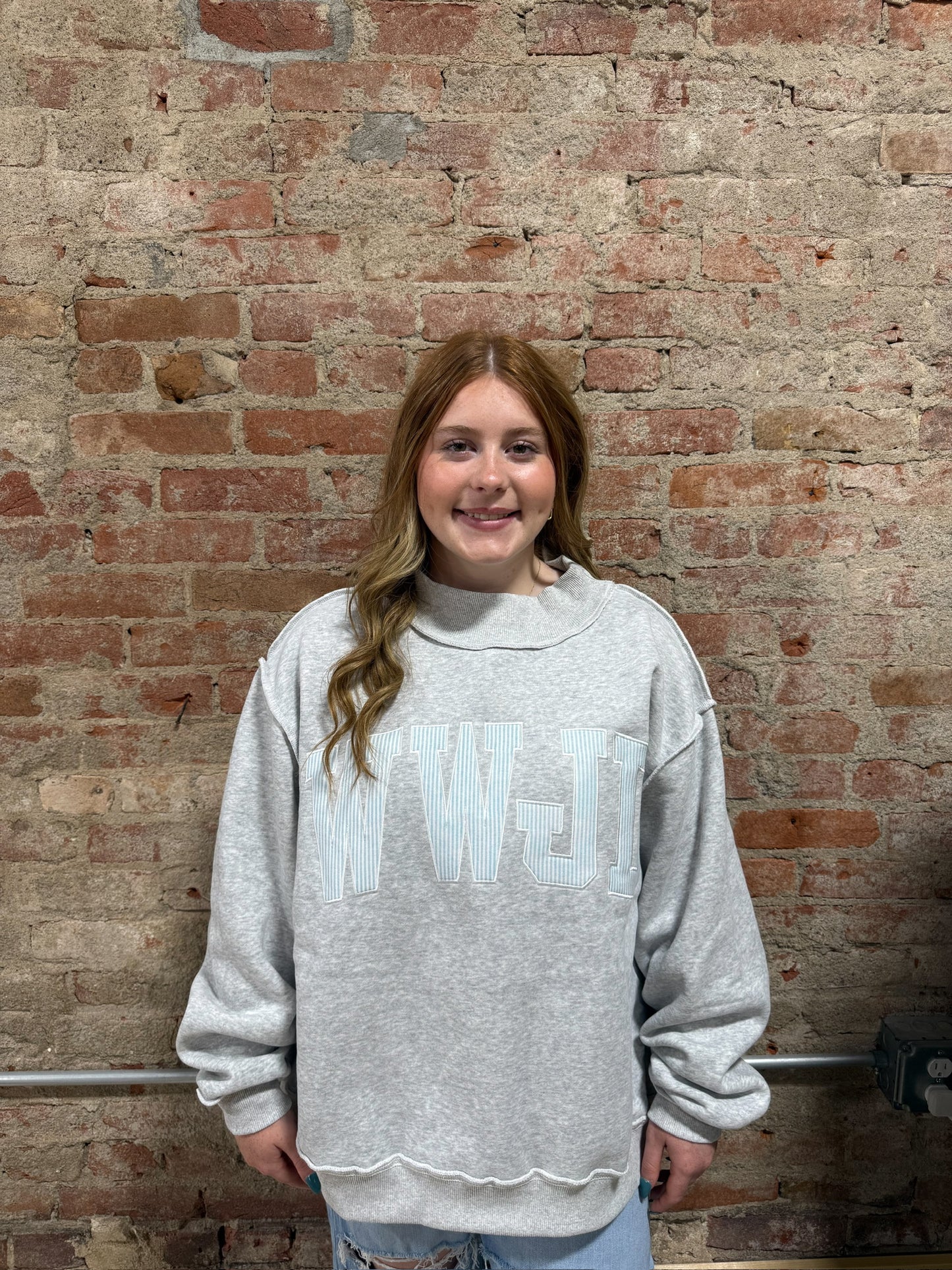 WWJD Blue Striped Mock Neck
