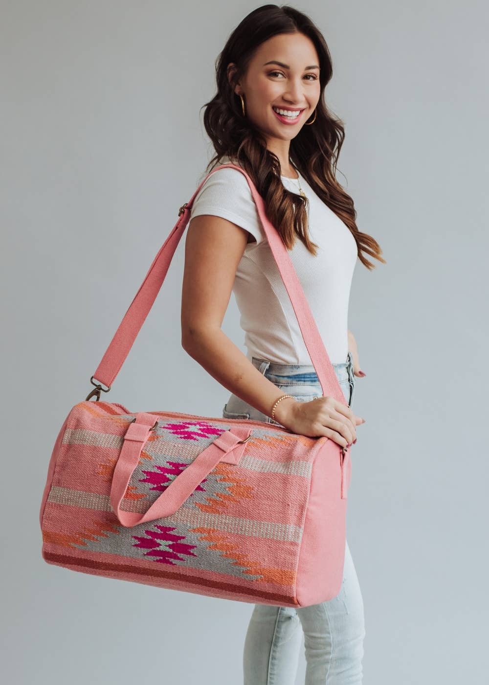 Orange, Bright Pink & Slate Aztec Duffel