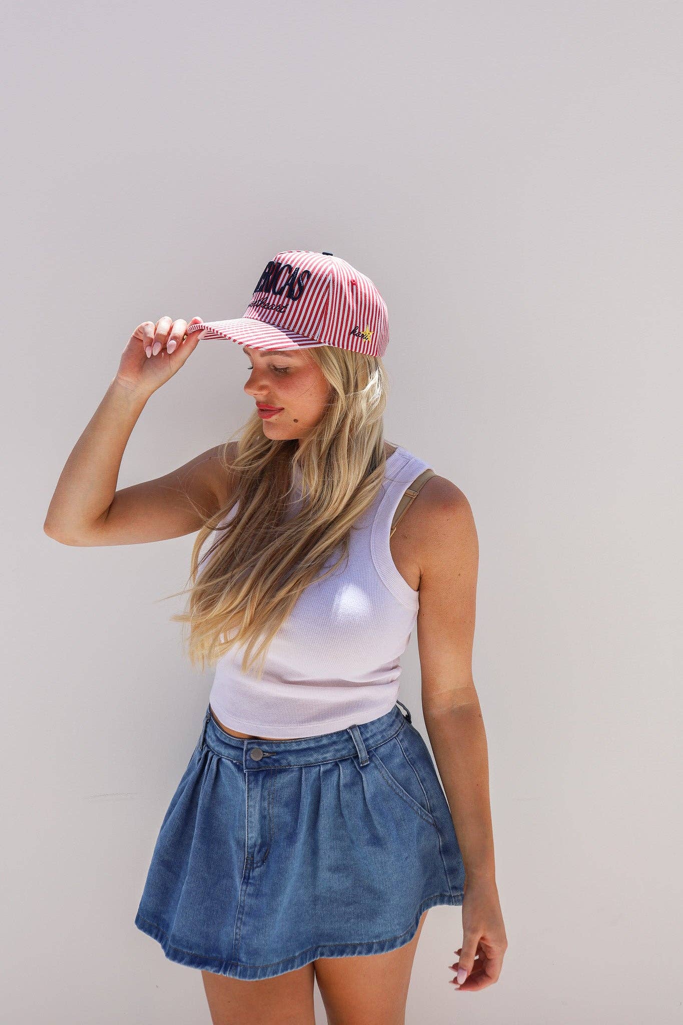 AMERICA'S SWEETHEART STRIPED TRUCKER HAT