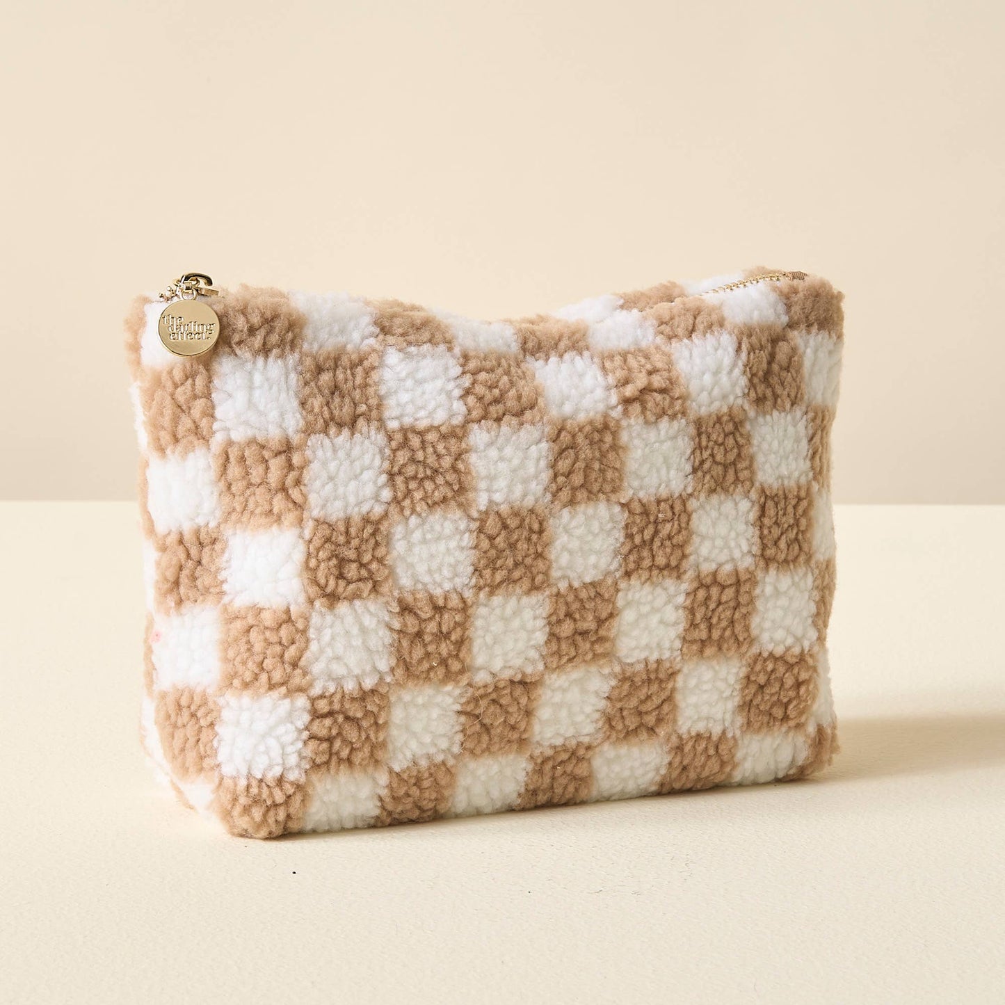 Tan Checkered Teddy Pouch