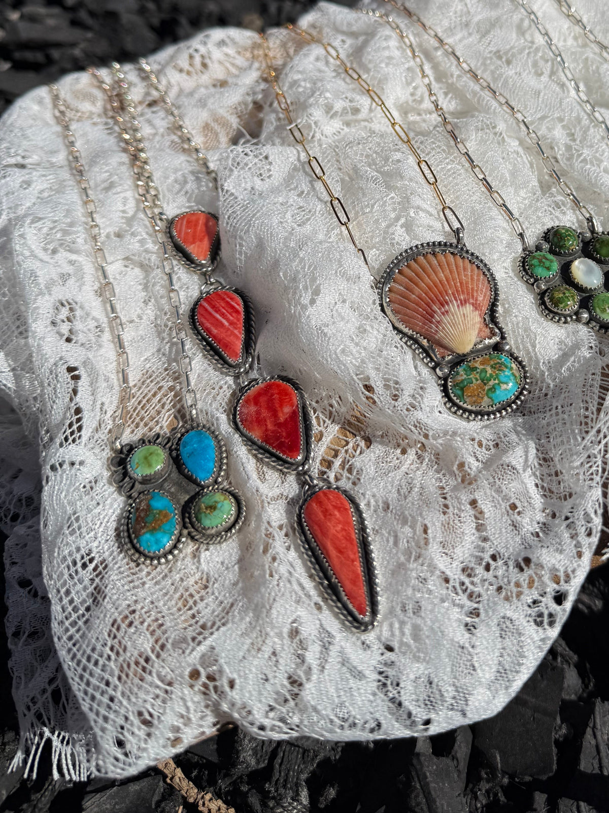 Red Spiny Lariat Necklace