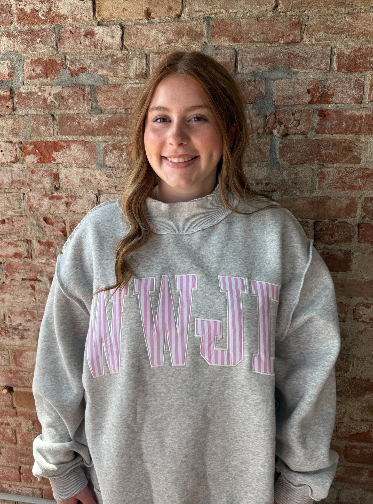 WWJD Pink Striped Mock Neck