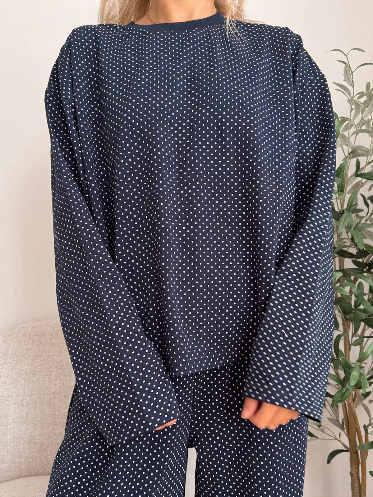 Navy Polka Dot Lounge Top