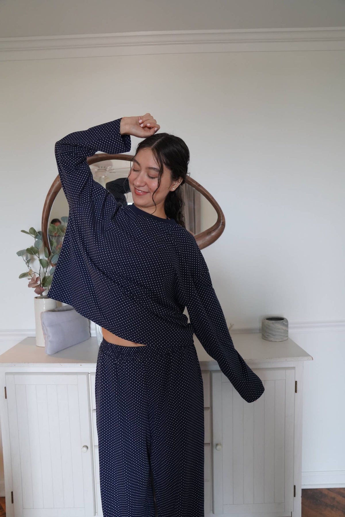 Navy Polka Dot Lounge Top