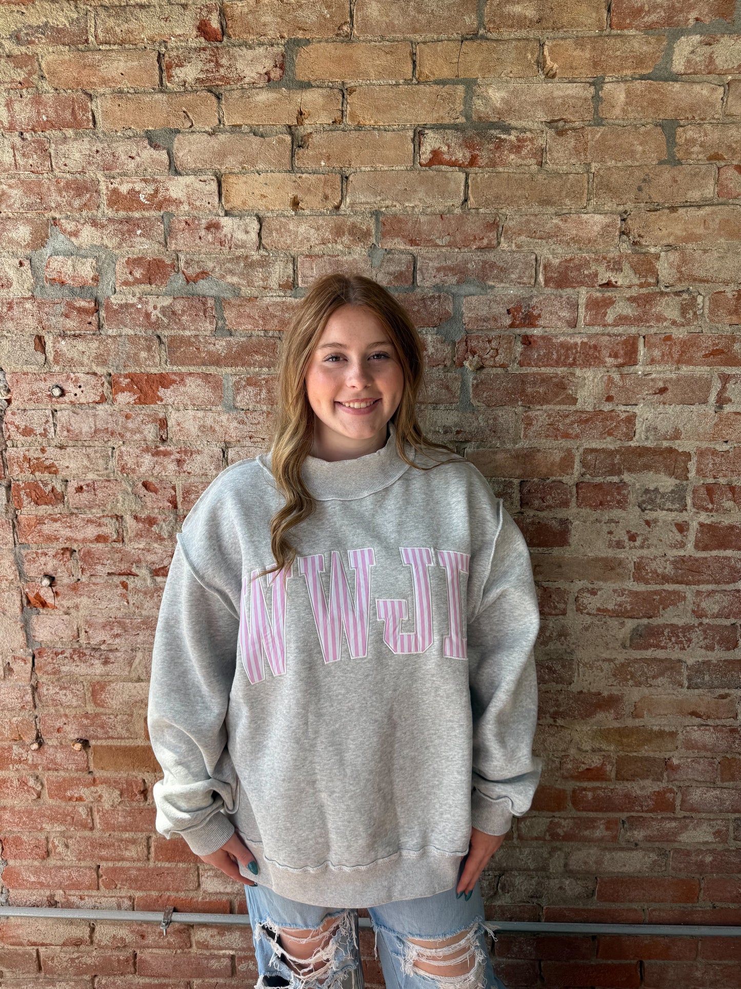WWJD Pink Striped Mock Neck