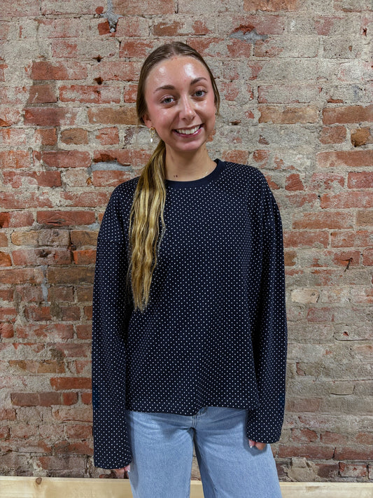 Navy Polka Dot Lounge Top