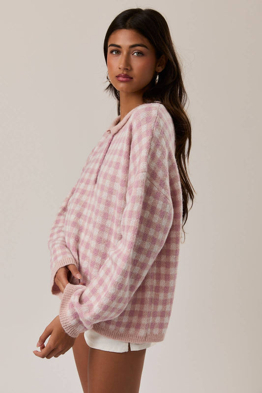 Pink Gingham Henley