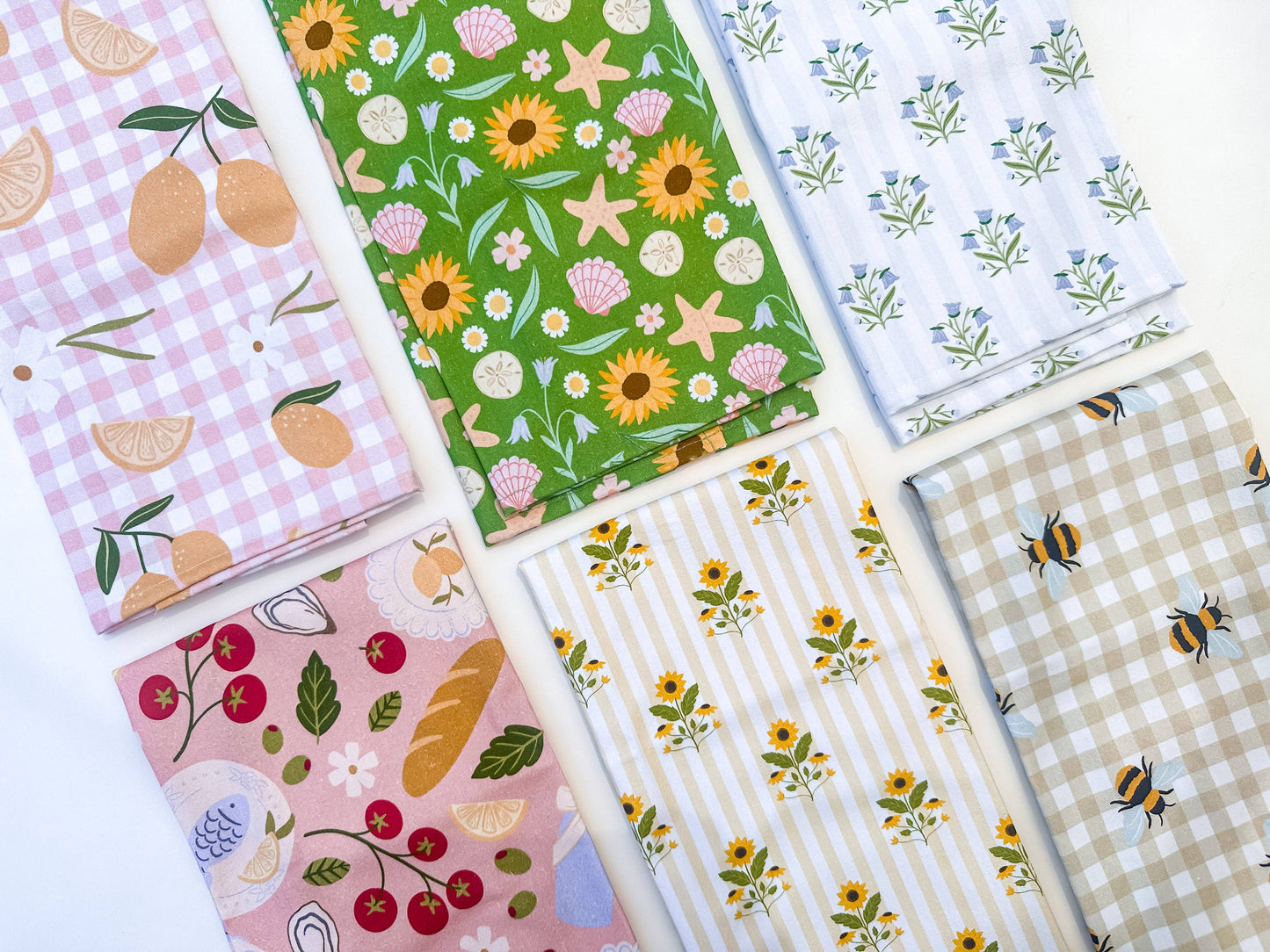 Bellflowers and Stripes Tea Towel