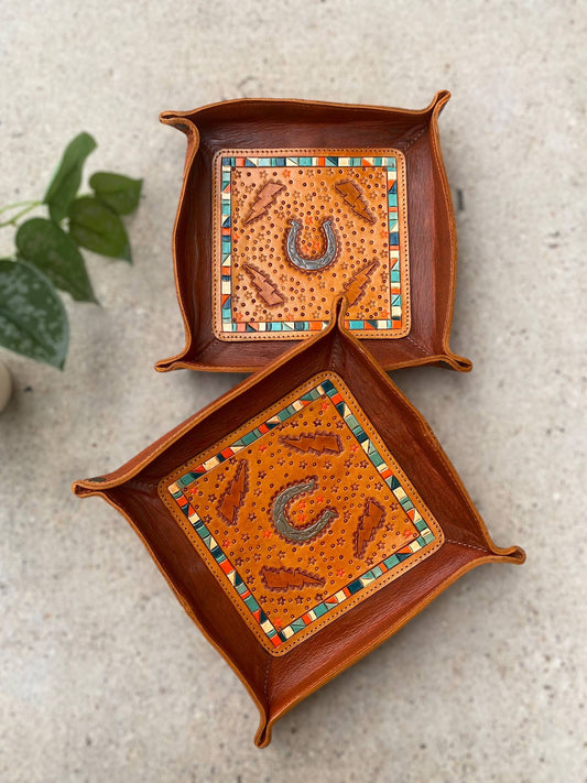 Tooled Leather Tray ~ Horseshoe