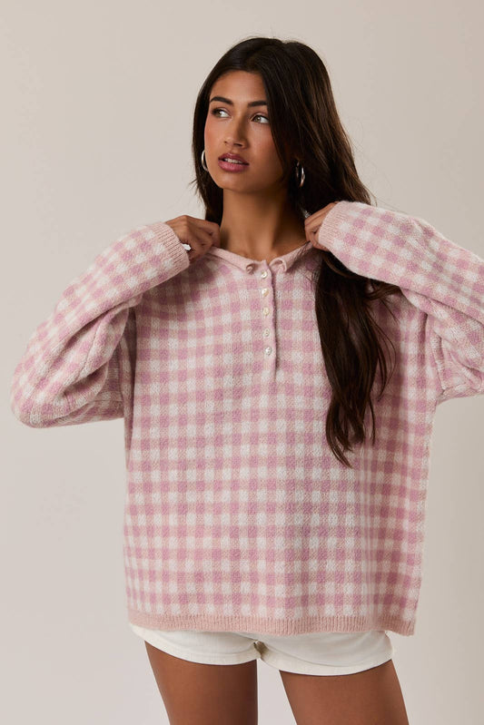 Pink Gingham Henley
