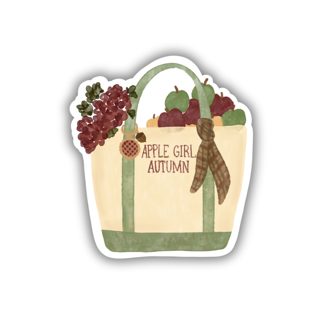 Apple Girl Autumn Tote Sticker 3"